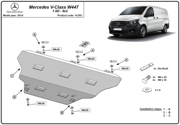 Cache sous moteur et de la boîte de vitesse Mercedes V-Classe W447 4x2, 1.6 D