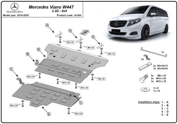 Cache de protection sous moteur et de la boîte de vitesse  Mercedes Viano W447 2.2 D, 4x4