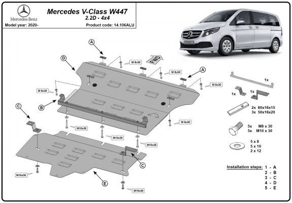 Cache sous moteur et de la boîte de vitesse Mercedes V-Class W447, 4x4