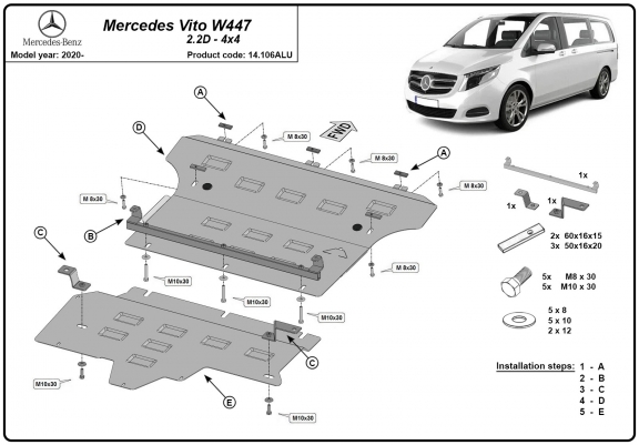 Cache sous moteur et de la boîte de vitesse Mercedes Vito W447, 4x4