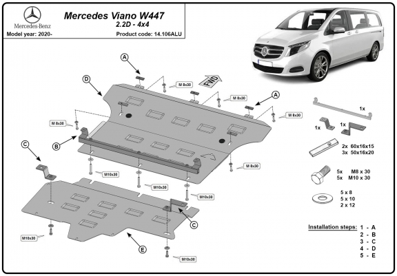 Cache sous moteur et de la boîte de vitesse Mercedes Viano W447, 4x4