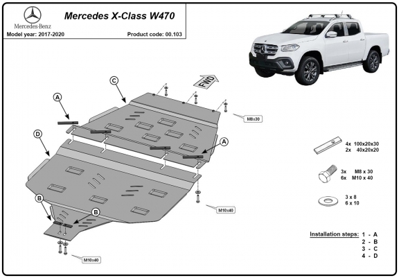 Cache de protection de la boîte de vitesse et protection de la boîte de transfert Mercedes X-Class W470