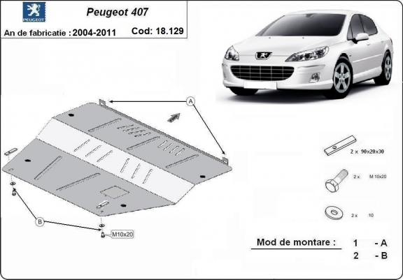 Cache sous moteur et de la boîte de vitesse Peugeot 407