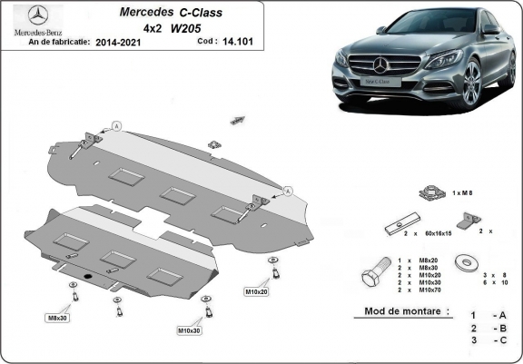 Cache sous moteur et de la radiateur Mercedes C-Class W205